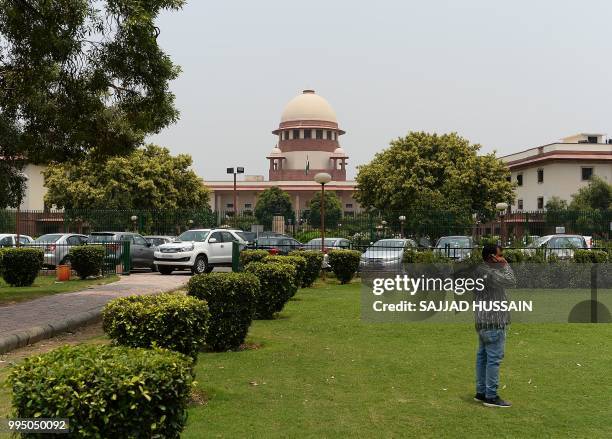 The Indian Supreme Court building is pictured in New Delhi on July 10, 2018. - India's top court began reviewing on July 10, 2018 petitions against a...