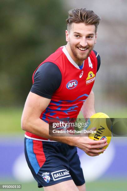 Marcus Bontempelli of the Bulldogs reacts during a Western Bulldogs AFL media opportunity at Whitten Oval on July 10, 2018 in Melbourne, Australia.