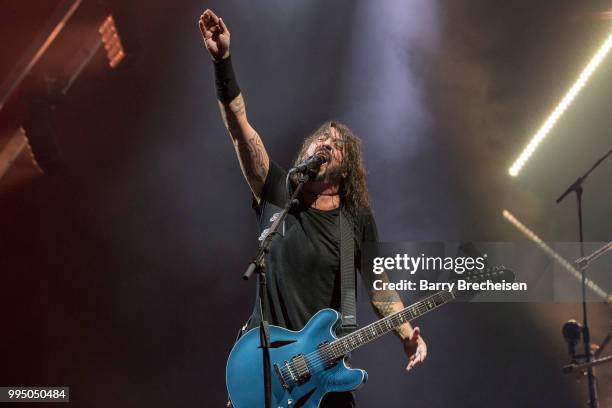 Dave Grohl of Foo Fighters performs at the Festival d'été de Québec on July 9, 2018 in Quebec City, Canada.