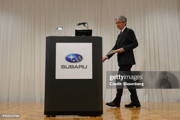 Tomomi Nakamura, president of Subaru Corp., arrives at a news conference in Tokyo, Japan, on Tuesday, July 10, 2018. Subaru is targeting cumulative...