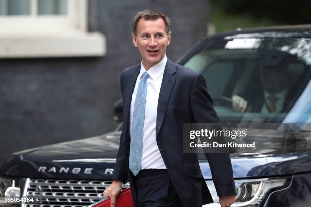 Foreign Secretary Jeremy Hunt arrives for a cabinet meeting at 10 Downing Street, on July 10, 2018 in London, England. Ministers are meeting for a...