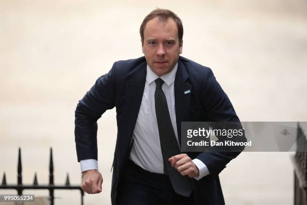 Health Secretary Matt Hancock arrives for a cabinet meeting at 10 Downing Street, on July 10, 2018 in London, England. Ministers are meeting for a...