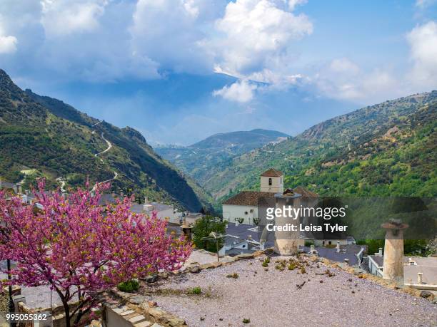 View over the fairy chimney's of Bubion in the Poqueira river gorge, in the Alpujarra region in the Sierra Nevada, Andalusia, Spain. The chimneys are...
