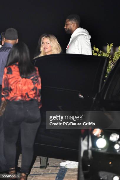 Khloe Kardashian and Tristan Thompson are seen at Nobu on July 09, 2018 in Los Angeles, California.