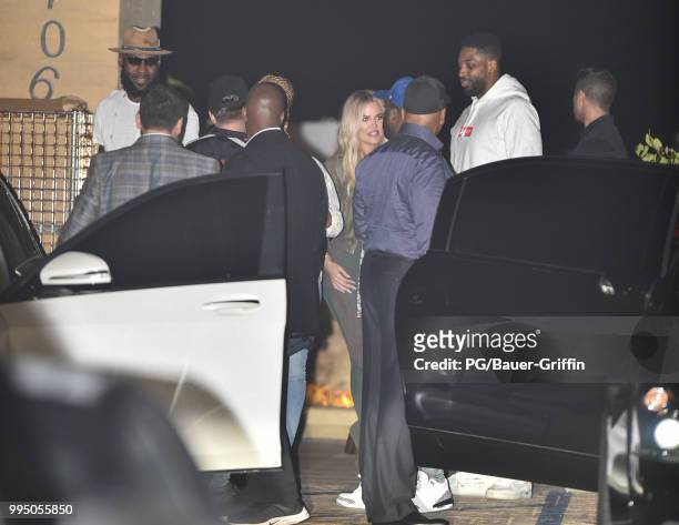 Khloe Kardashian, Tristan Thompson, LeBron James and Savannah Brinson are seen at Nobu on July 09, 2018 in Los Angeles, California.