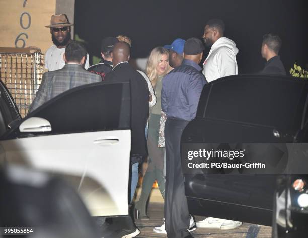 Khloe Kardashian, Tristan Thompson, LeBron James and Savannah Brinson are seen at Nobu on July 09, 2018 in Los Angeles, California.