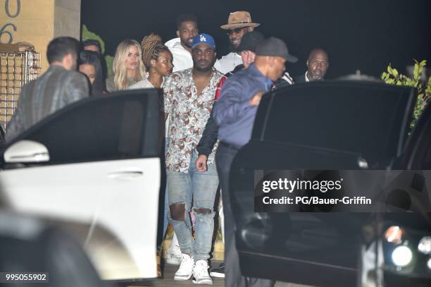 Khloe Kardashian, Tristan Thompson, LeBron James and Savannah Brinson are seen at Nobu on July 09, 2018 in Los Angeles, California.