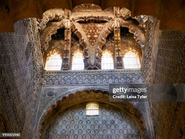 The intricate roof of a small prayer hall in the Cordoba Mezquita in Spain. Built as a mosque in 785, then later converted into a cathedral, the...