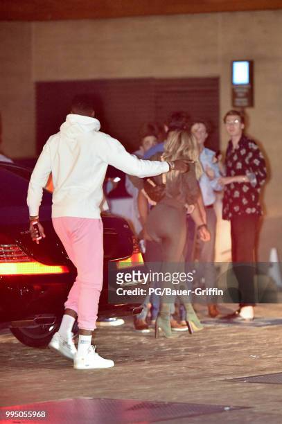 Khloe Kardashian and Tristan Thompson are seen at Nobu on July 09, 2018 in Los Angeles, California.