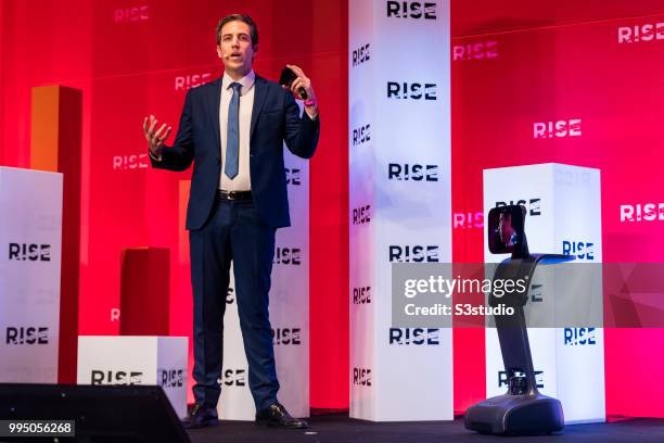 Yossi Wolf, chief executive officer of Temi the personal robot, attends the Day 1 of the RISE Conference 2018 at Hong Kong Convention and Exhibition...