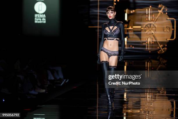 Model walks the runway at the 'Andres Sarda' catwalk during the Mercedes-Benz Madrid Fashion Week Spring/Summer in Madrid, Spain. July 09, 2018.