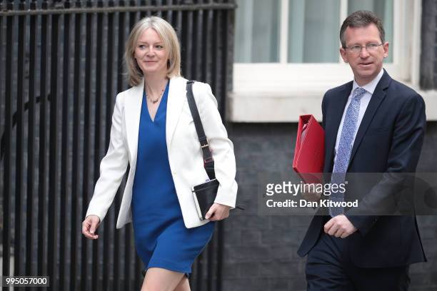 Culture, Media & Sport Secretary Jeremy Wright and Chief Secretary to the Treasury Liz Truss arrive for a cabinet meeting at 10 Downing Street, on...