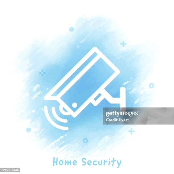 home security line icon watercolor background - home security camera stock illustrations