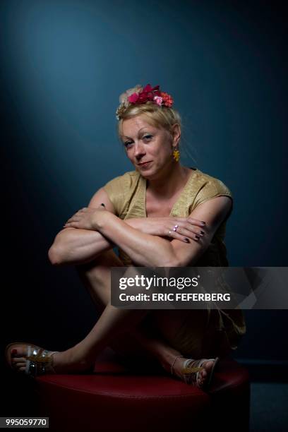 French transgender artist Phia Menard, who plays in "Saison seche" at the 2018 Avignon theatre festival, poses during a photo session in Paris on...