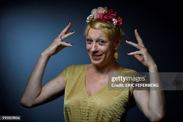 French transgender artist Phia Menard, who plays in "Saison seche" at the 2018 Avignon theatre festival, poses during a photo session in Paris on...