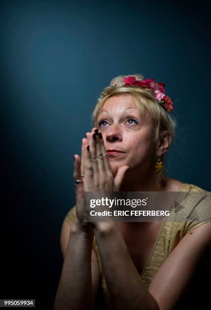 French transgender artist Phia Menard, who plays in "Saison seche" at the 2018 Avignon theatre festival, poses during a photo session in Paris on...