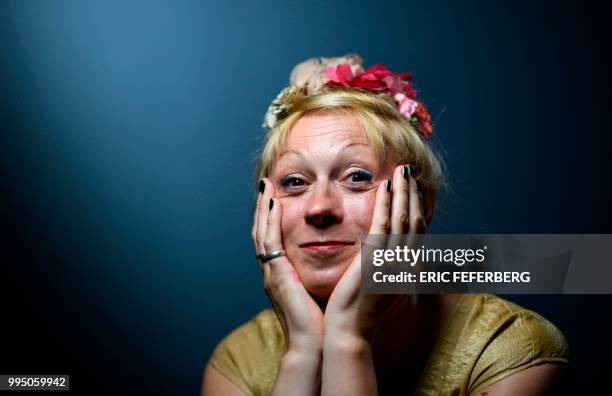 French transgender artist Phia Menard, who plays in "Saison seche" at the 2018 Avignon theatre festival, poses during a photo session in Paris on...