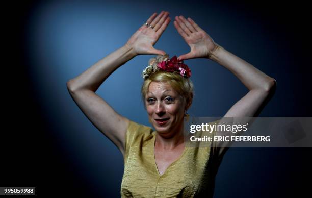 French transgender artist Phia Menard, who plays in "Saison seche" at the 2018 Avignon theatre festival, poses during a photo session in Paris on...