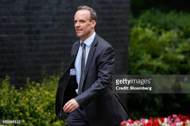 Dominic Raab, U.K. Exiting the European Union secretary, carries a set of hand-written notes in his inside jacket pocket as he arrives for a weekly...