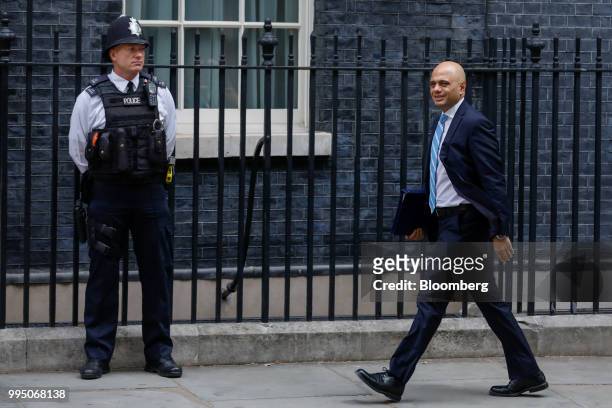 Sajid Javid, U.K. Home secretary, arrives for a weekly meeting of cabinet ministers at number 10 Downing Street in London, U.K., on Tuesday, July 10,...