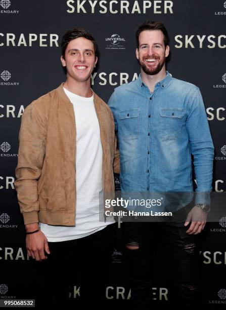 Kurt Herzog and James Magnussen attend the SKYSCRAPER Sydney Premiere at Event Cinemas George Street on July 10, 2018 in Sydney, Australia.