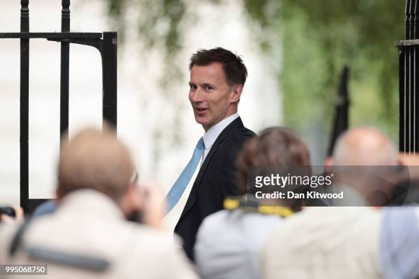 Foreign Secretary Jeremy Hunt leaves 10 Downing Street following a cabinet meeting, on July 10, 2018 in London, England. Ministers are meeting for a...