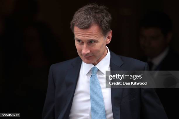 Foreign Secretary Jeremy Hunt leaves 10 Downing Street following a cabinet meeting, on July 10, 2018 in London, England. Ministers are meeting for a...