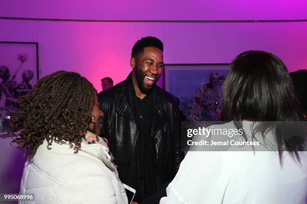 Ndaba Mandela speaks to guest during the Global Citizen Festival: Mandela 100 Launch Event at the Circa Gallery on July 9, 2018 in Johannesburg,...