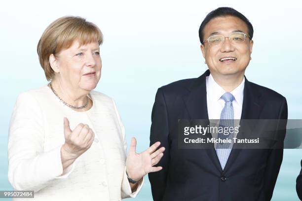 German Chancellor Angela Merkel and Chinese Premier Li Keqiang attend an event to present a project on autonomous driving at former Tempelhof airport...
