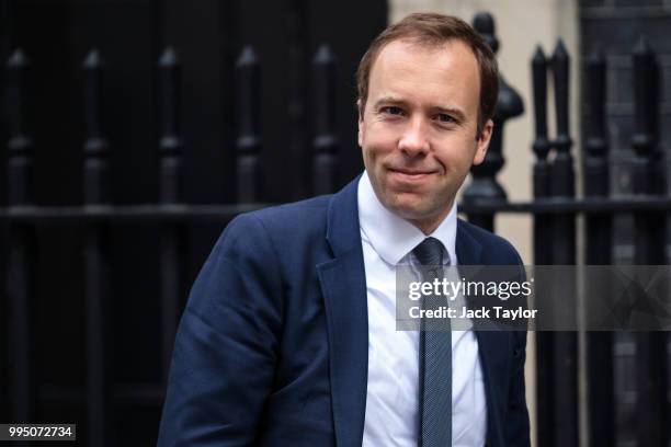 Health Secretary Matt Hancock arrives for a cabinet meeting at 10 Downing Street, on July 10, 2018 in London, England. Ministers are meeting for a...