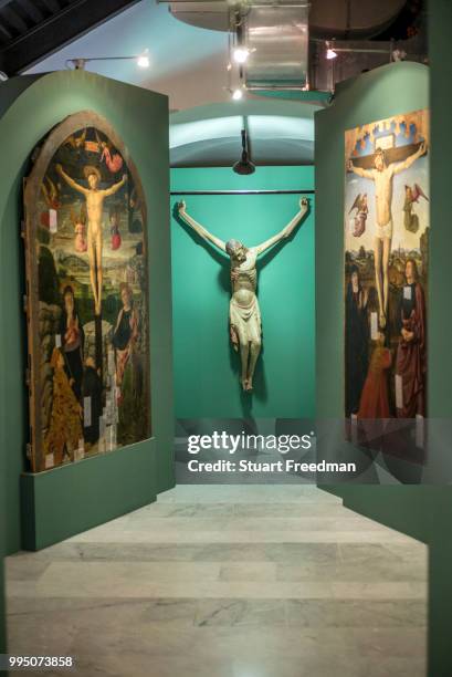 The Caravana Crucifix, dating from 1341 in the Museum of Saint Agostina, Genoa, Italy. Begun by the Augustinians in 1260, it is one of the few Gothic...