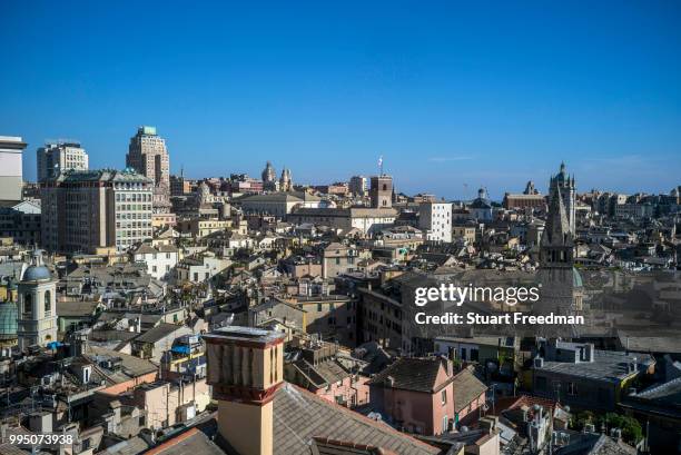 View over the rooftops of Genoa from the Palazzo Rosso, Genoa, Italy. The Palazzo Brignole Sale or Palazzo Rosso is a house museum located in Via...