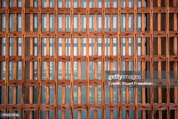 Details of the Japanese screens that surround the exterior of the Edoardo Chiossone Museum of Oriental Art in Genoa, Italy Employed in Tokyo in 1875...