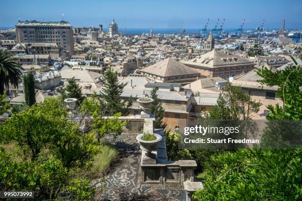 Genoa, Italy. A view over the rooftops of Genoa from the gardens of Villa Di Negro, Genoa, Italy.