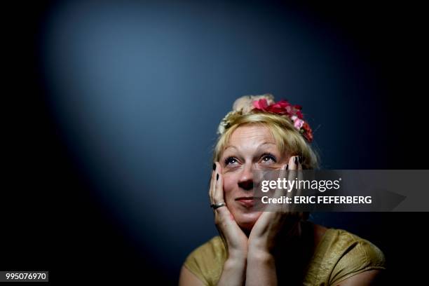 French transgender artist Phia Menard, who plays in "Saison seche" at the 2018 Avignon theatre festival, poses during a photo session in Paris on...