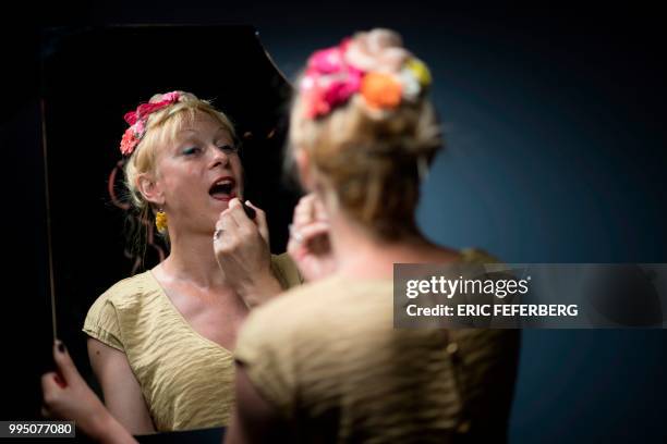 French transgender artist Phia Menard, who plays in "Saison seche" at the 2018 Avignon theatre festival, poses during a photo session in Paris on...