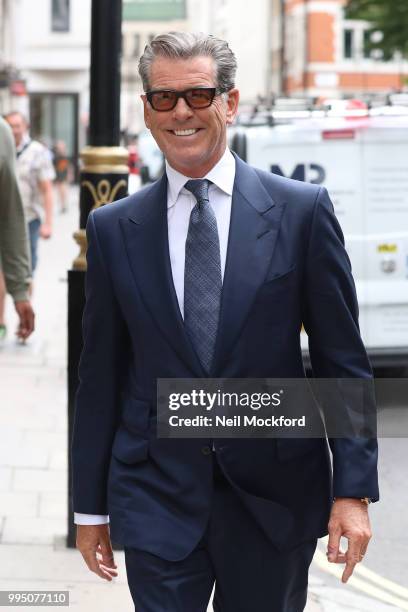 Pierce Brosnan seen at the Magic Radio studios promoting new movie 'Mamma Mia! Here We Go Again' on July 10, 2018 in London, England.