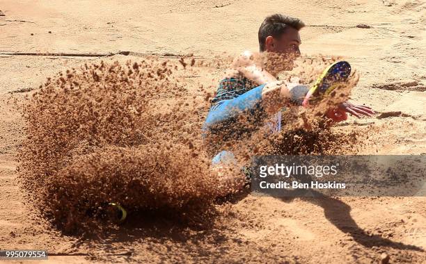 Weslley Baraldo of Brazil in action during the men's long jump qualification on day one of The IAAF World U20 Championships on July 10, 2018 in...
