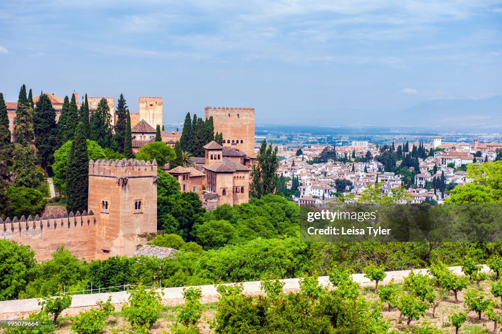 View over the Alhambra, a 13th century Moorish palace...