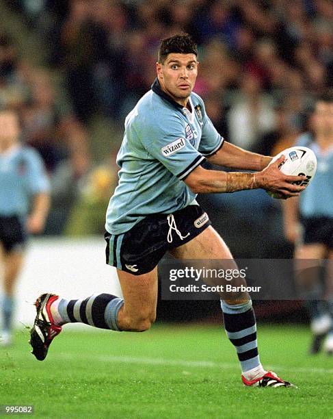 Trent Barrett for the Blues in action during game two of the State of Origin match played between the New South Wales Blues and the Queensland...