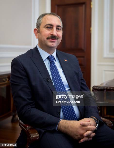 Turkey's newly appointed Minister of Justice Abdulhamit Gul delivers a speech during an interview in Ankara, Turkey on July 10, 2018.