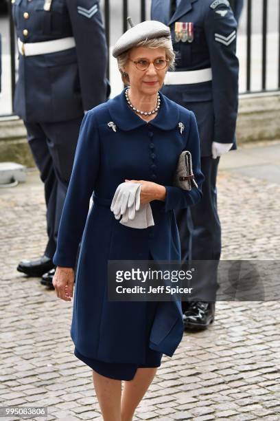 Birgitte, Duchess of Gloucester attend as members of the Royal Family attend events to mark the centenary of the RAF on July 10, 2018 in London,...