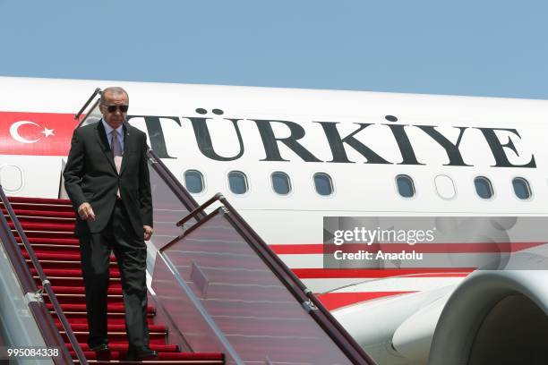 Turkish President Recep Tayyip Erdogan arrives with the private plane called "TUR" to make his first official visit and to meet with his counterpart...