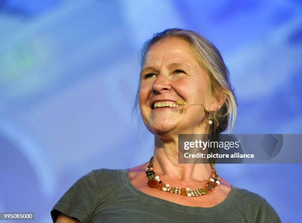 Children and young people's book author Cornelia Funke in a lecture theatre at Hamburg University, Germany, 21 September 2017. Funke presented scenes...