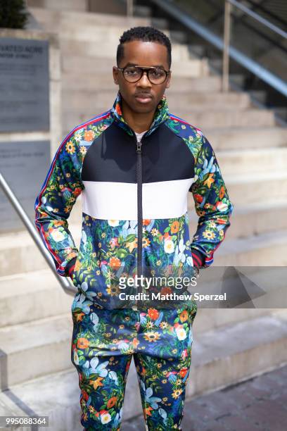 Ruben Schall is seen on the street attending Men's New York Fashion Week wearing Zara tracksuit and Margiela sneakers on July 9, 2018 in New York...