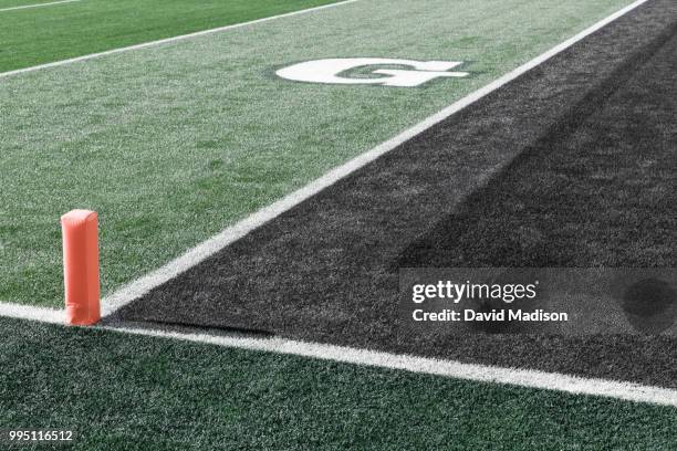 end zone and goal line on american football field - touchdown endzone stock pictures, royalty-free photos & images