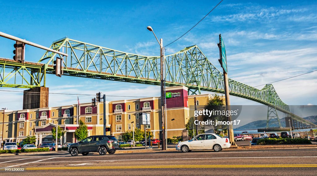 Hotel under Bridge in Astoria Oregon