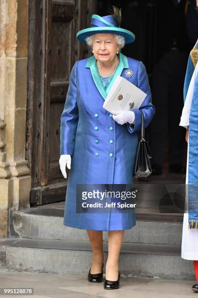 Queen Elizabeth II attends as members of the Royal Family attend events to mark the centenary of the RAF on July 10, 2018 in London, England.