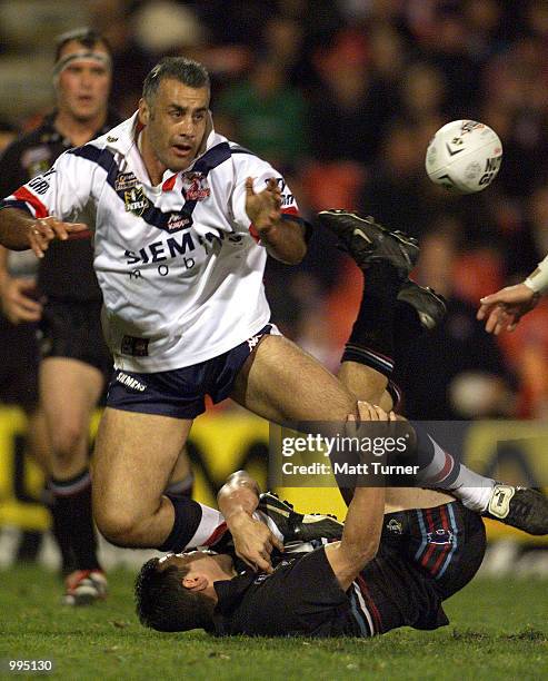 Quentin Pongia of the Roosters in action during the NRL round 20 match betwen the Penrith Panthers and the Sydney Roosters held at Penrith Stadium,...