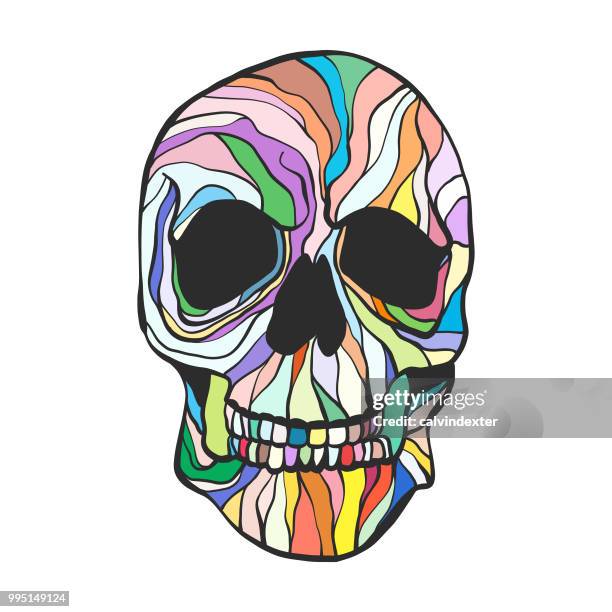 colorful skull drawing - ghost white background stock illustrations